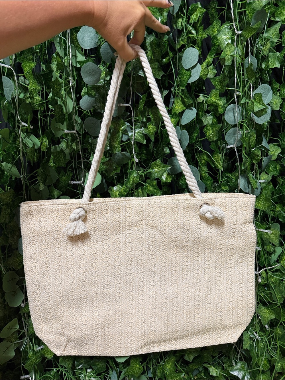 Neutral Straw Beach Tote with Rope Handles